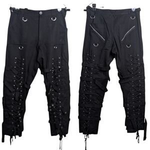 Dead Threads Bondage Strap Stud Pants 32 Black Grunge Goth Punk Y2K Distressed